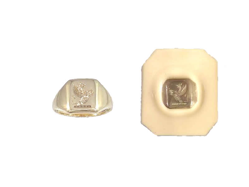 (12.2) 9CT YELLOW GOLD, RE-CUT SEAL SIGNET RING & WAX IMPRESSION